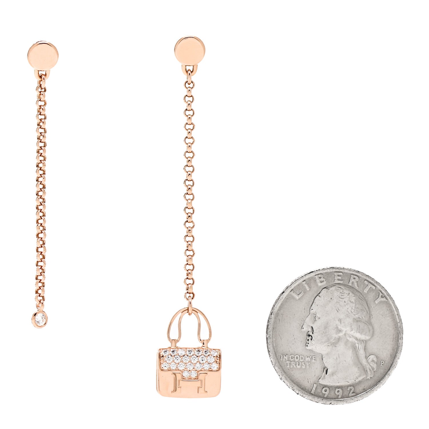 Hermes 18K Rose Gold Diamond Constance Amulettes Drop Earrings 2 of 5