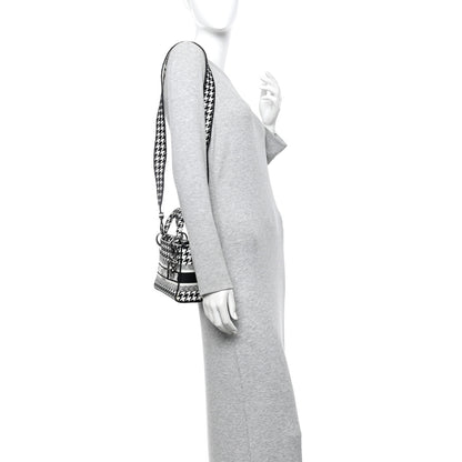 Christian Dior Canvas Houndstooth Embroidered Mini Lady D-Lite Black White 2 of 9