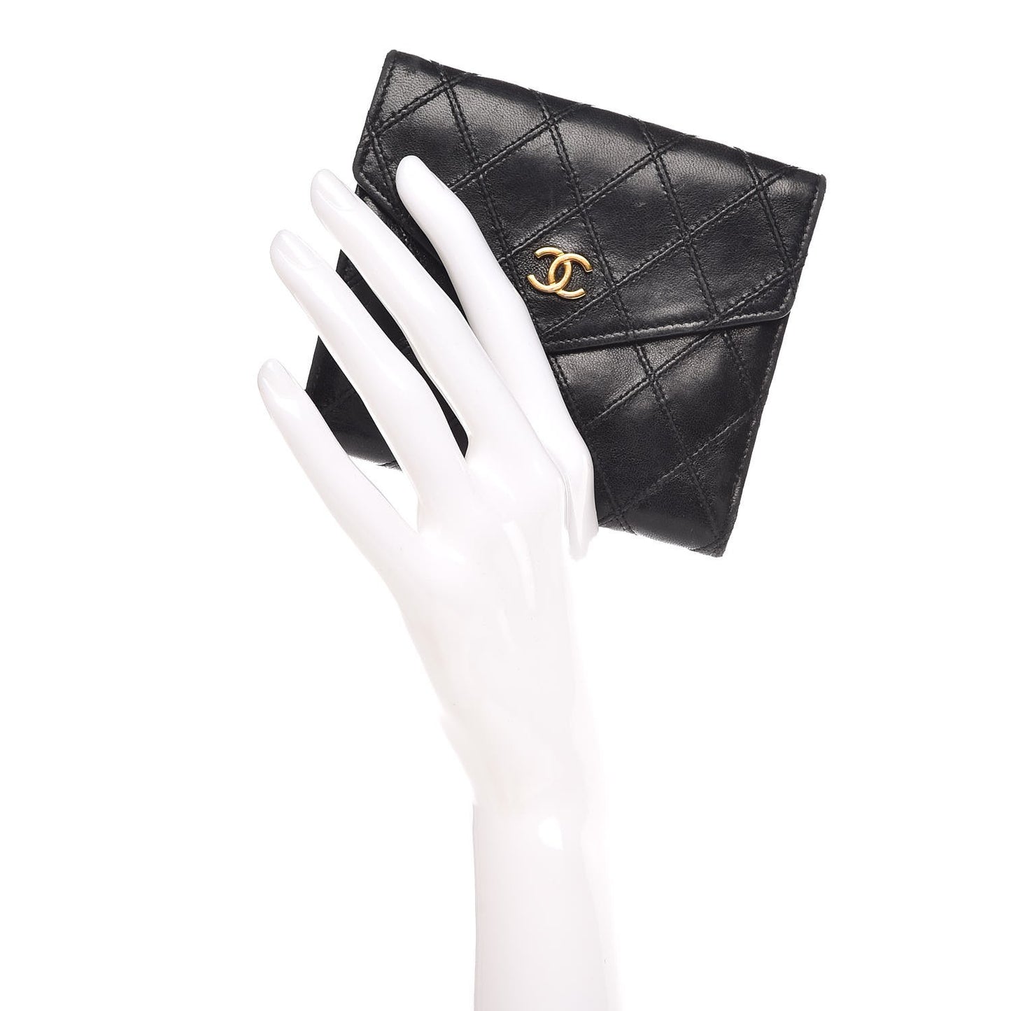 Calfskin Diamond Stitched Compact Wallet Black