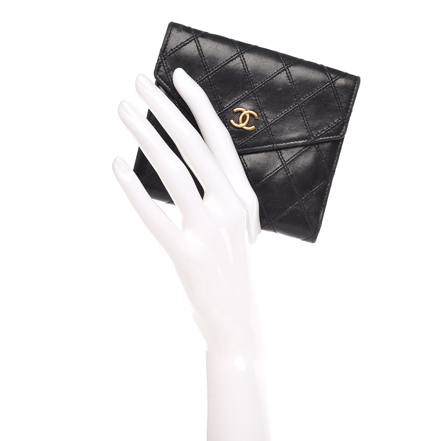 Chanel Calfskin Diamond Stitched Compact Wallet Black 2 of 12