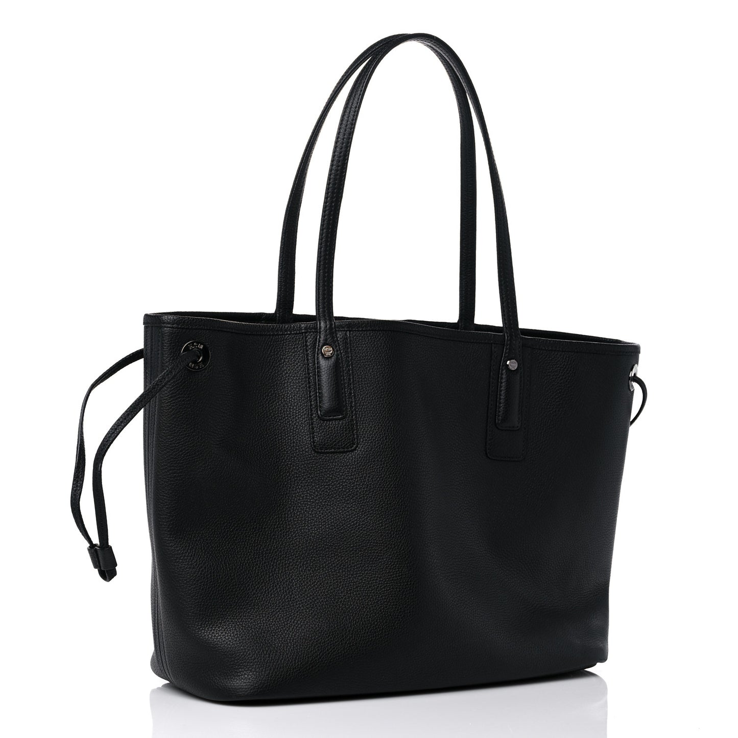Grained Calfskin Visetos Medium Liz Reversible Shopper Tote Black
