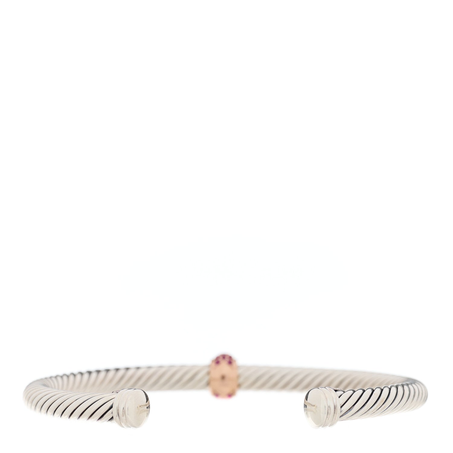 David Yurman Sterling Silver 18K Rose Gold Pink Sapphire 5mm Cable Classics Single Station Bracelet 2 of 4
