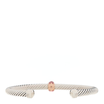 David Yurman Sterling Silver 18K Rose Gold Pink Sapphire 5mm Cable Classics Single Station Bracelet 2 of 4