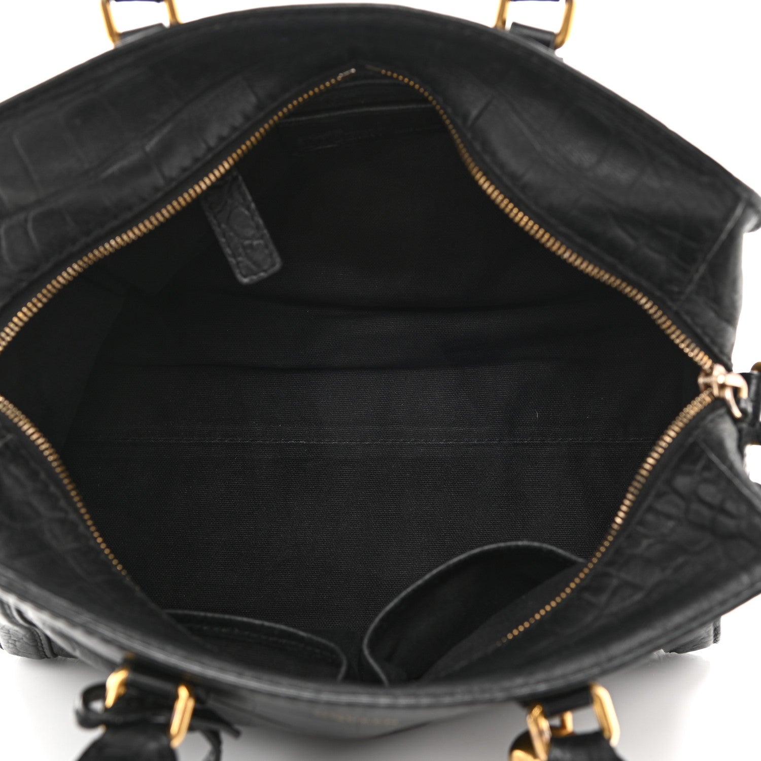 Alexander McQueen Calfskin Crocodile Embossed Small Skull Padlock Zip Around Tote Black 5 of 13