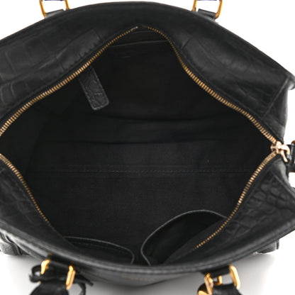 Alexander McQueen Calfskin Crocodile Embossed Small Skull Padlock Zip Around Tote Black 5 of 13