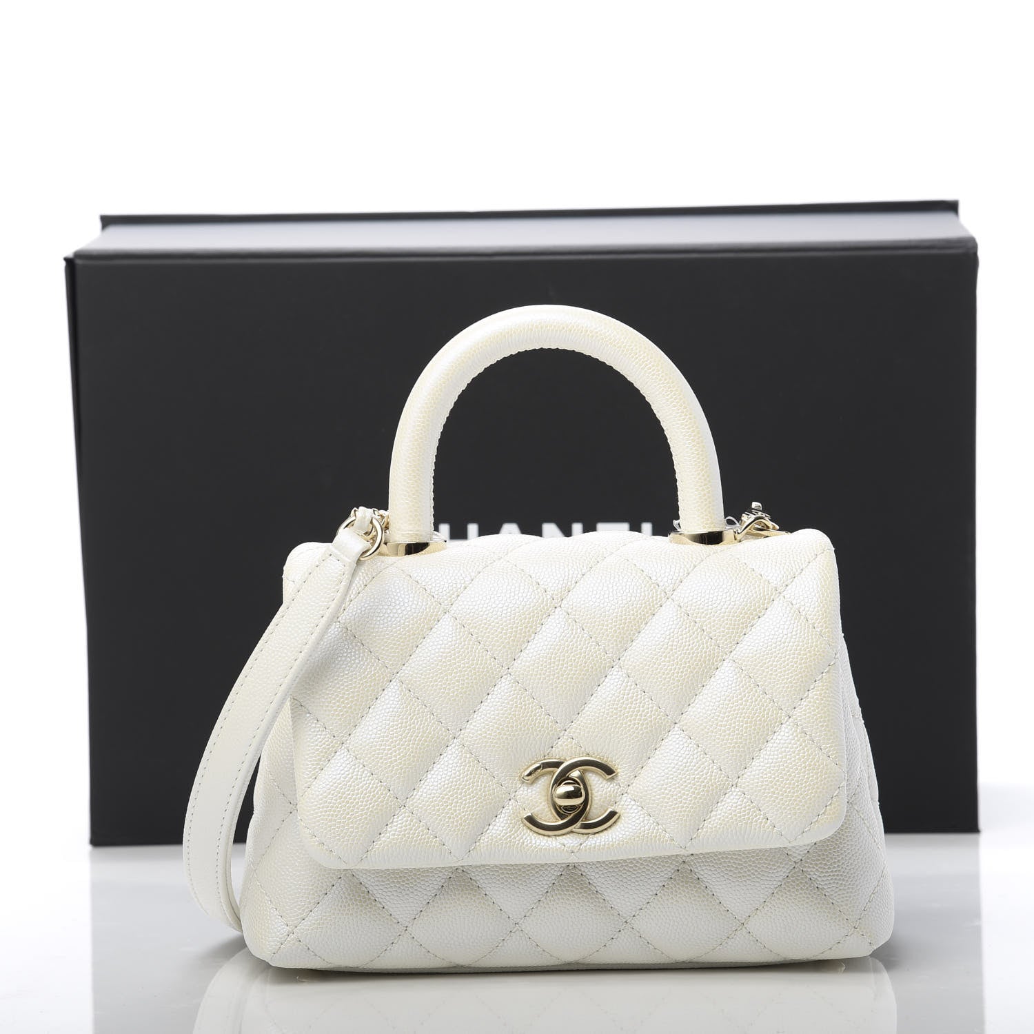 Chanel Iridescent Caviar Quilted Extra Mini Coco Handle Flap Ivory 11 of 11