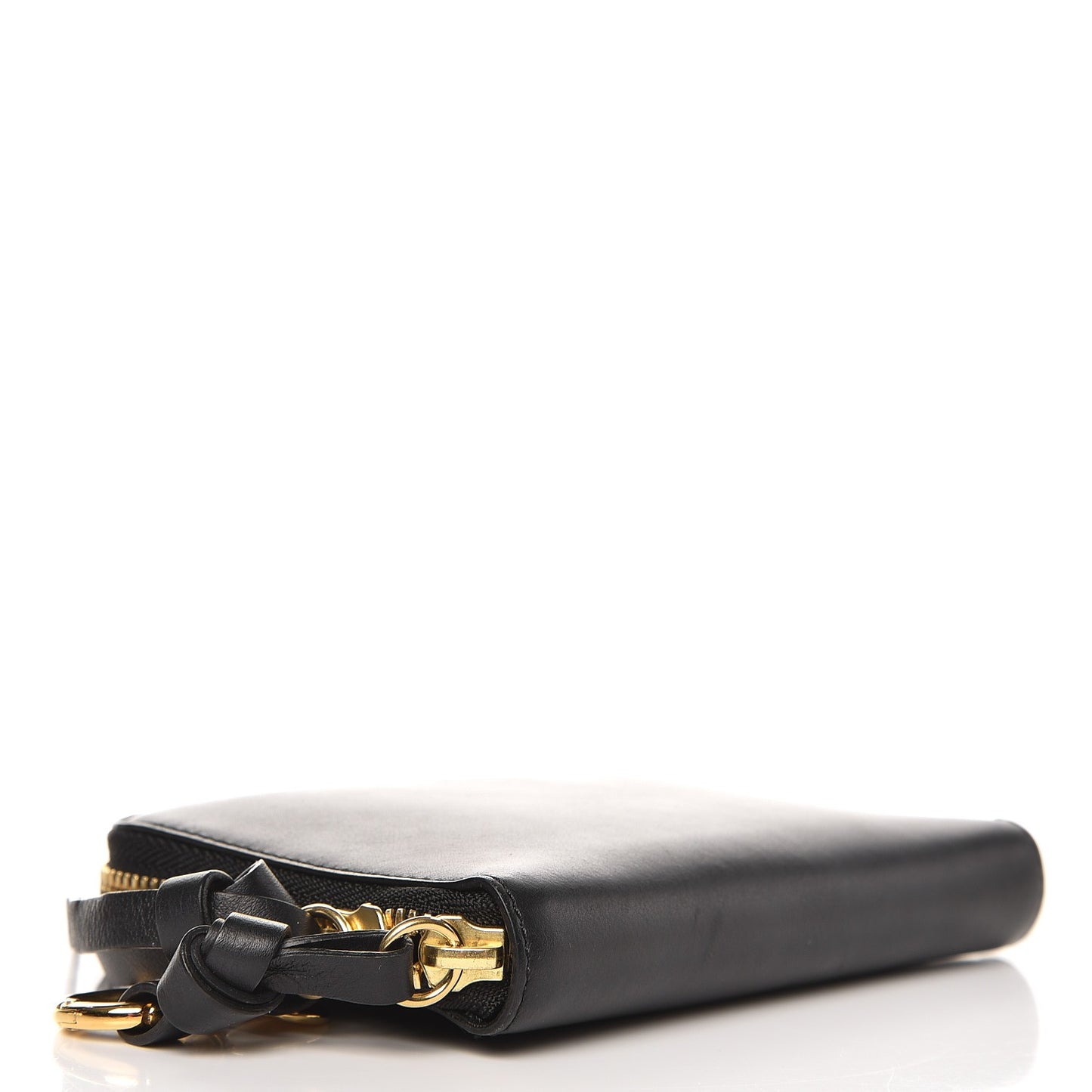 Lambskin Alphabet Zip Around Compact Wallet Black