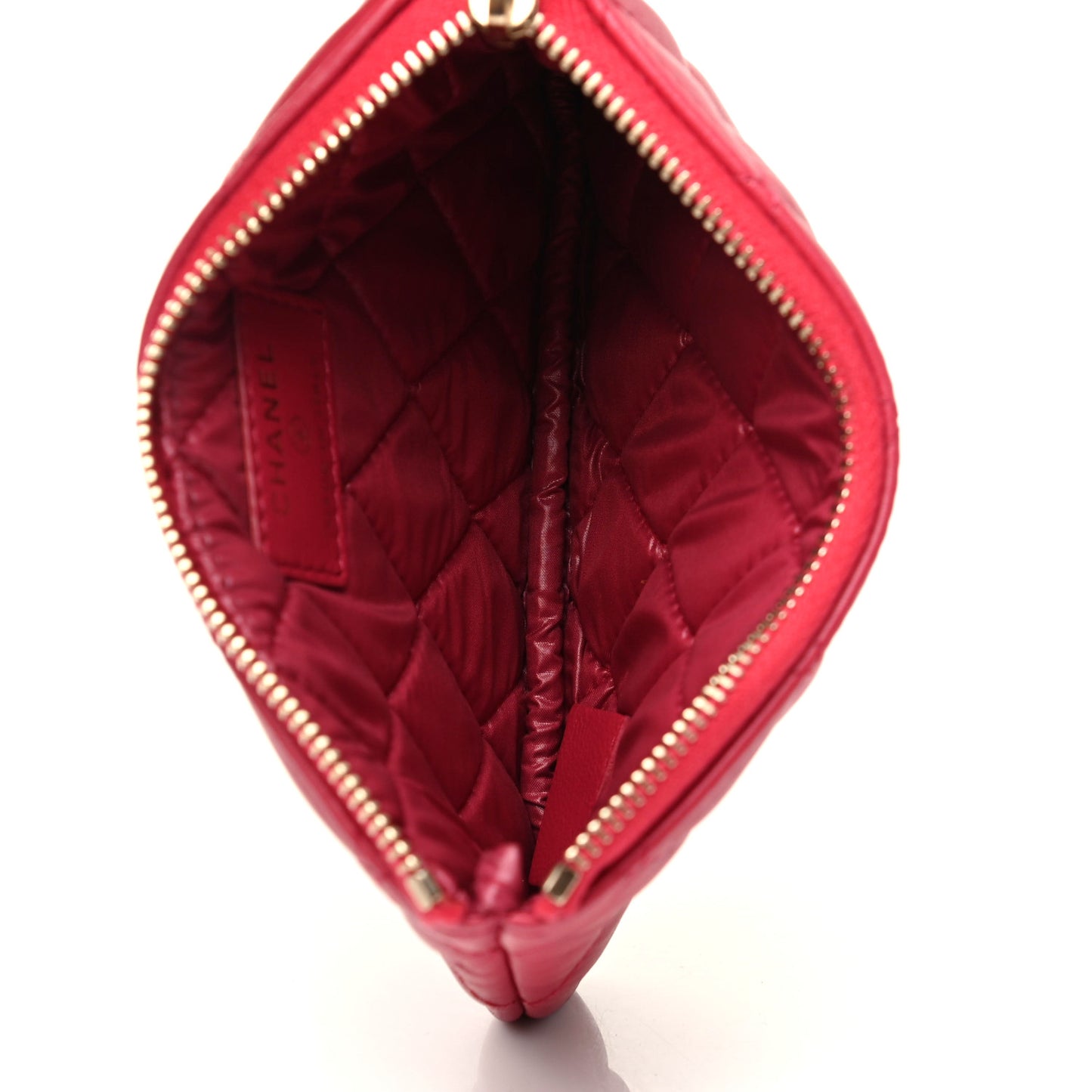 Lambskin Quilted Small Cosmetic Case Dark Pink