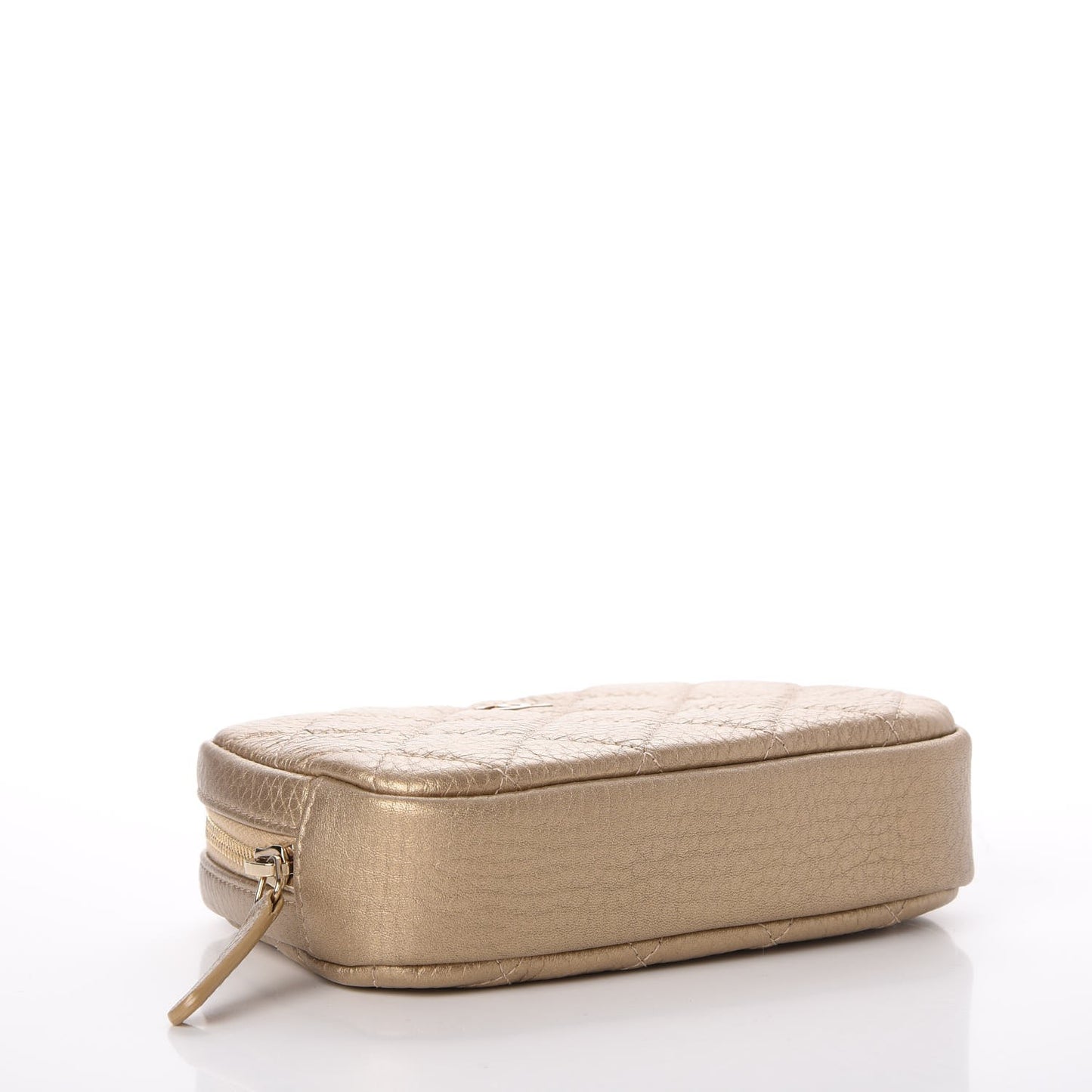 Metallic Calfskin Quilted Small Curvy Pouch Cosmetic Case Gold