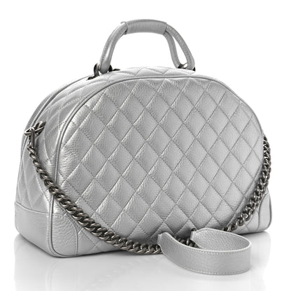 Chanel Metallic Calfskin Quilted Medium Airlines Round Trip Bowling Bag Silver Silver 2 of 9