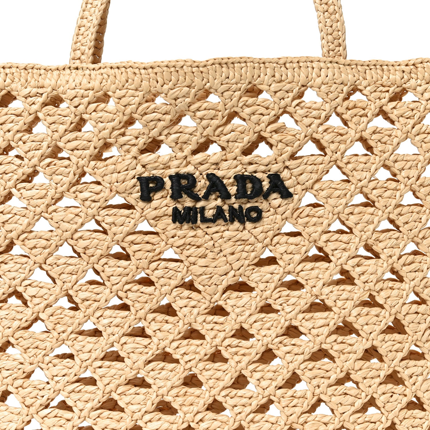 Prada Yarn Raffia Effect Embroidered Logo Tote Naturale 6 of 8