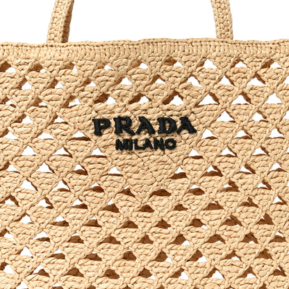Prada Yarn Raffia Effect Embroidered Logo Tote Naturale 6 of 8