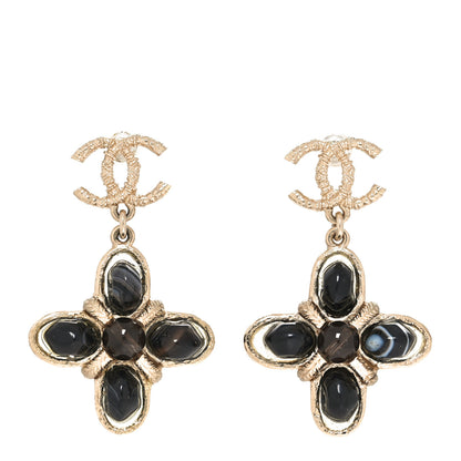 Chanel Resin CC Flower Drop Earrings Gold Black 1 of 5