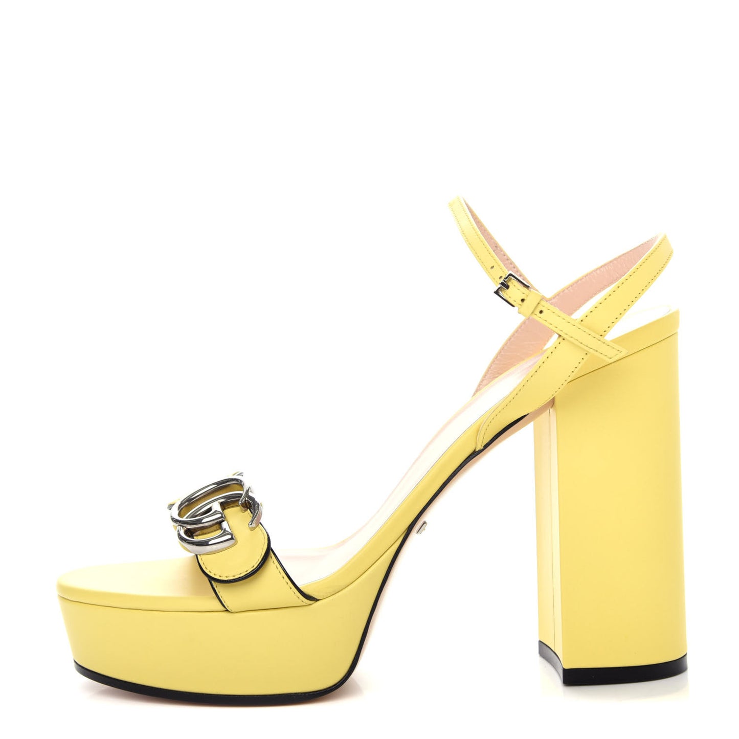 Calfskin GG Marmont Ankle Wrap 30/115mm Platform Sandals 36.5 Banana