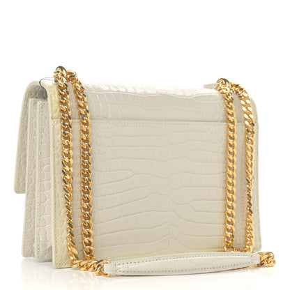 Saint Laurent Calfskin Crocodile Embossed Medium Monogram Sunset Blanc Vintage 3 of 15