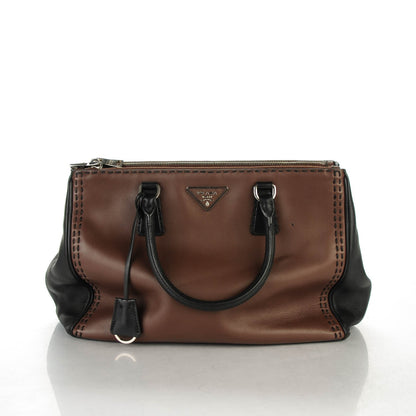 Prada City Calf Hand Stitched Large Galleria Double Zip Tote Cacao Black 10 of 10
