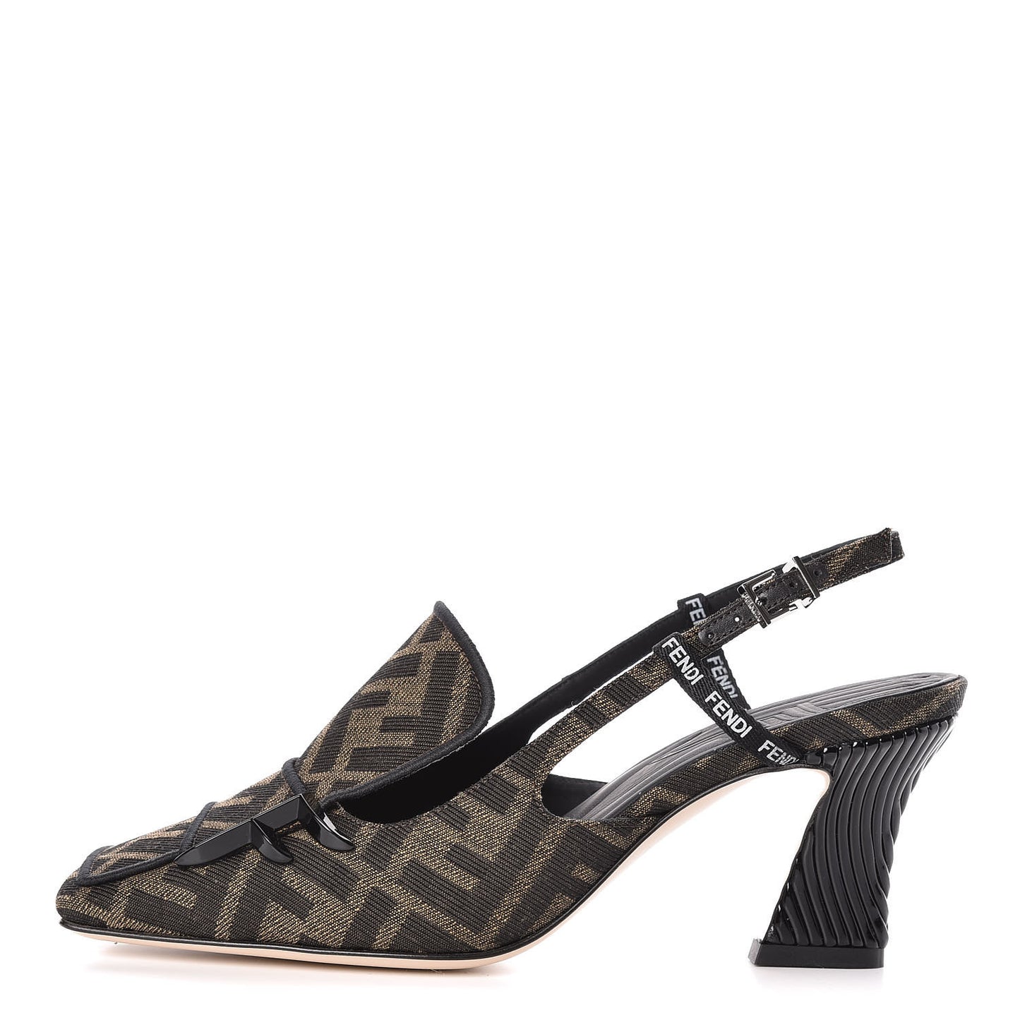 Jacquard FFreedom Decollete Slingback Square Toe Pumps 36 Tobacco