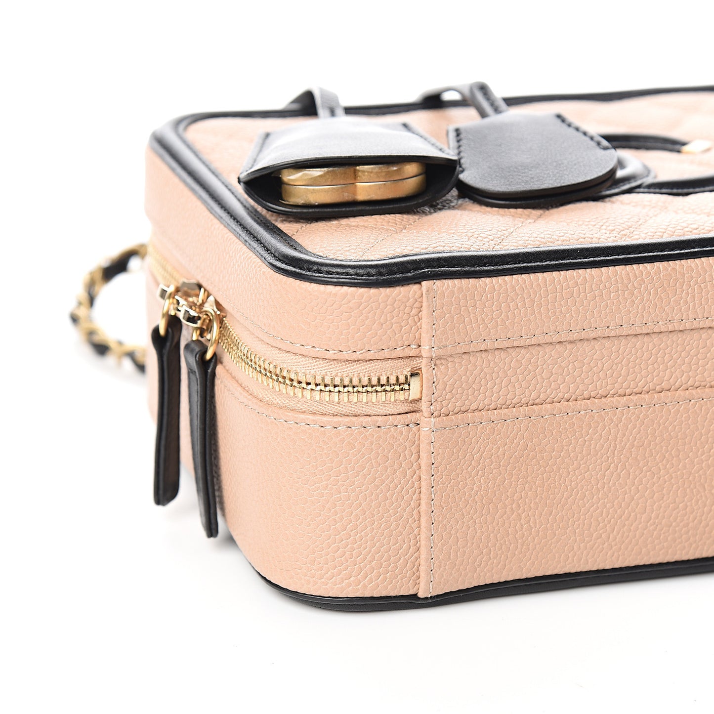 Caviar Quilted Medium CC Filigree Vanity Case Beige Black