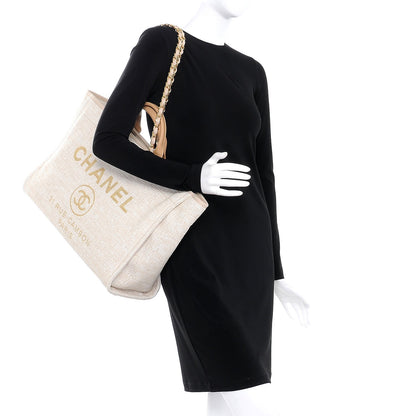 Chanel Canvas Large Deauville Tote Light Beige 2 of 7