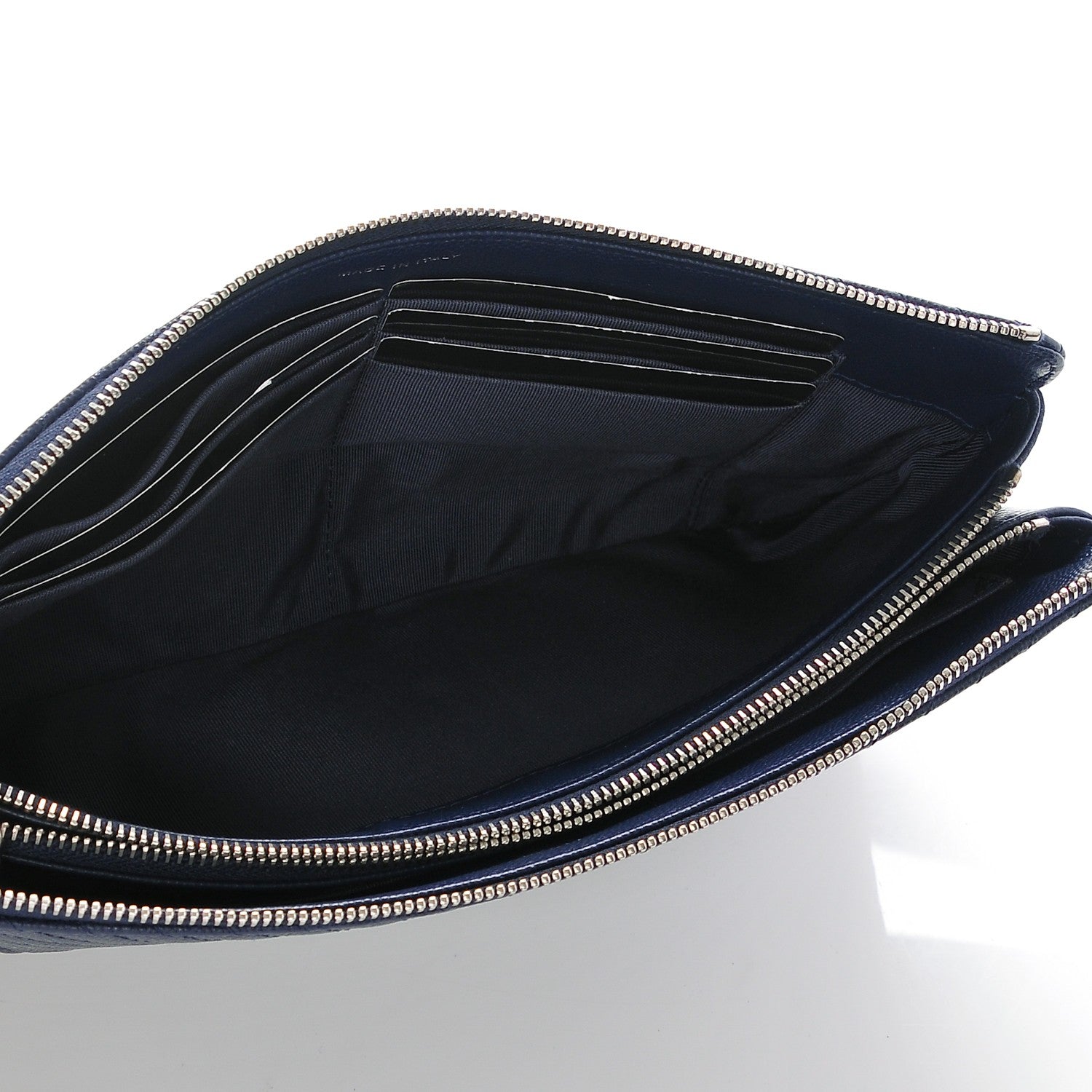 Chanel Caviar Chevron Quilted Large Zipped Clutch Navy 5 of 8
