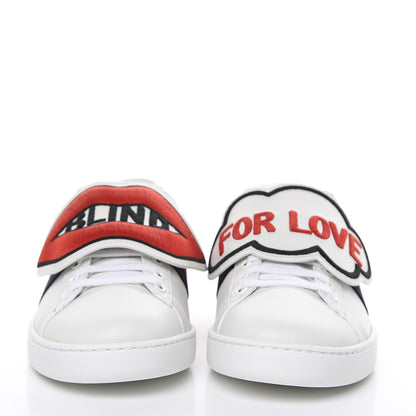 Gucci Calfskin Ayers Blind For Love Embroidered Womens Ace Sneakers 37 White 2 of 9