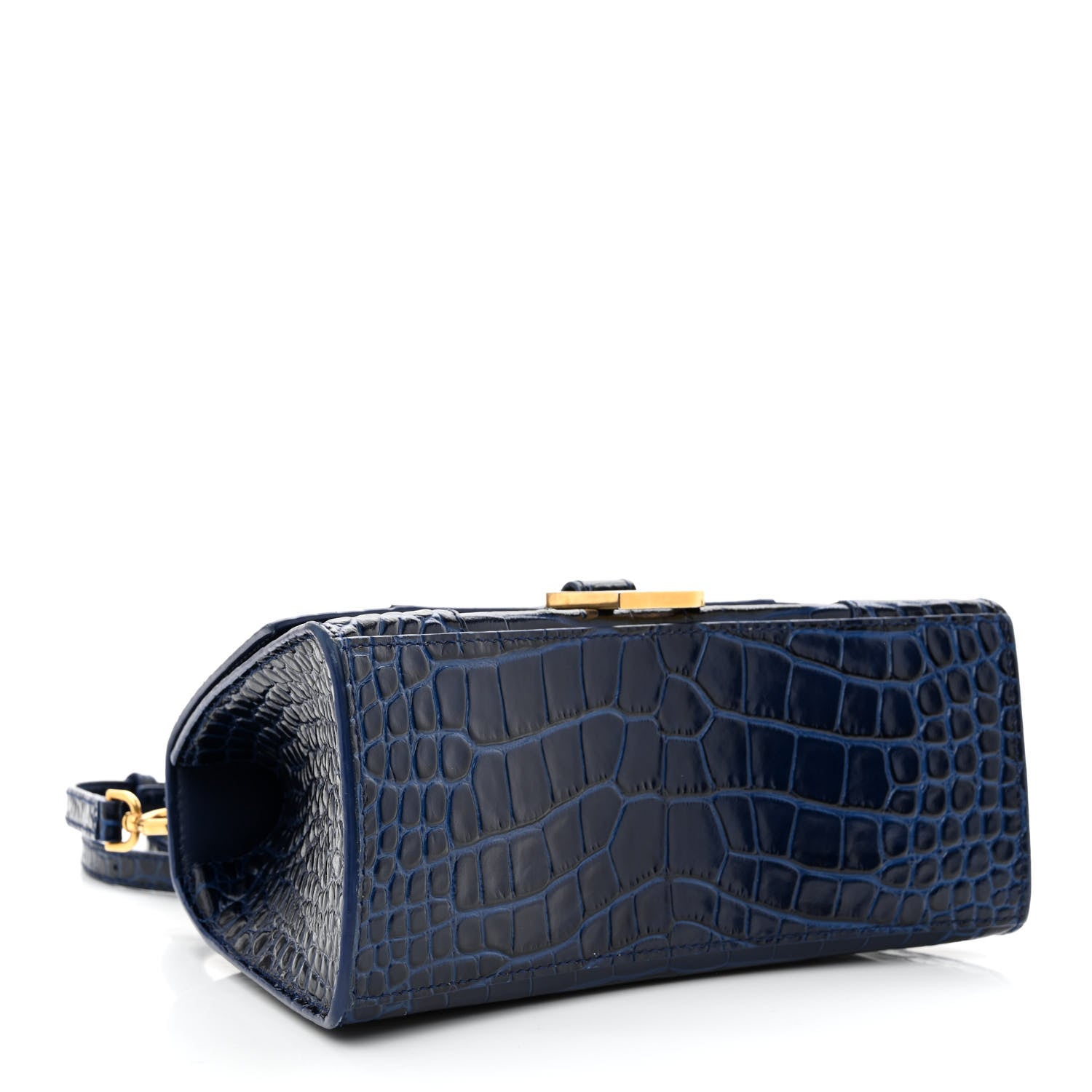 Balenciaga Shiny Calfskin Crocodile Embossed Small Hourglass Top Handle Bag Navy 4 of 14