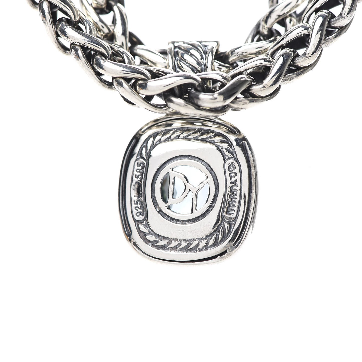 Sterling Silver 14K Yellow Gold 14mm Blue Topaz Albion Enhancer Pendant Necklace
