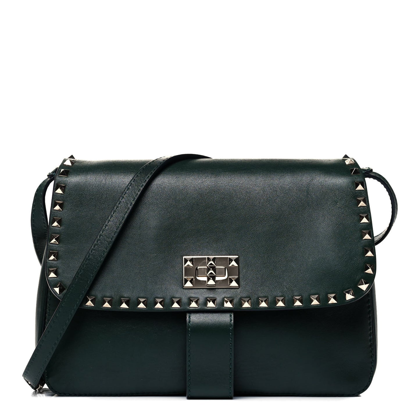 Vitello Rockstud Shoulder Flap Bag Green
