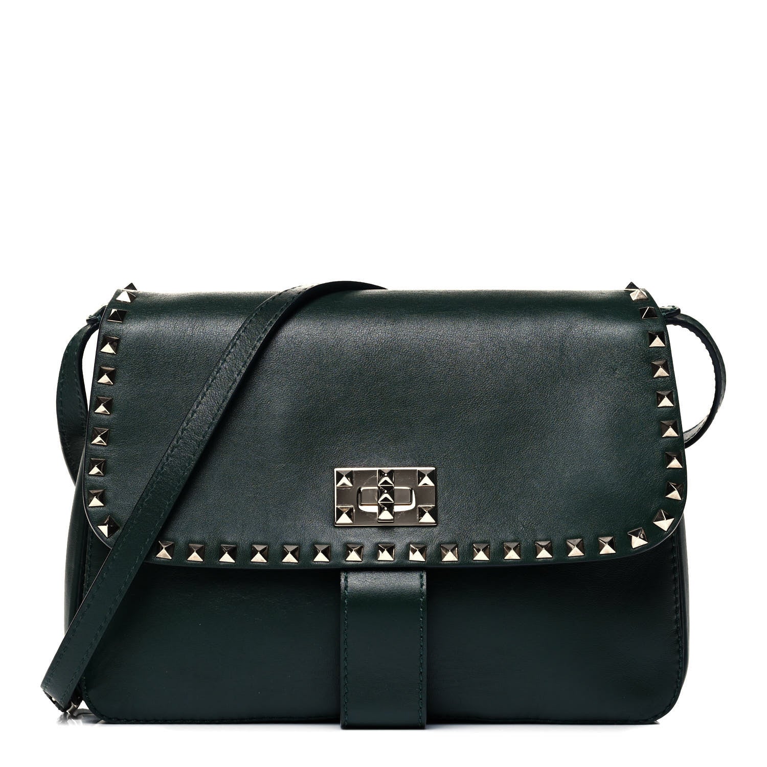 Valentino Garavani Vitello Rockstud Shoulder Flap Bag Green 1 of 11