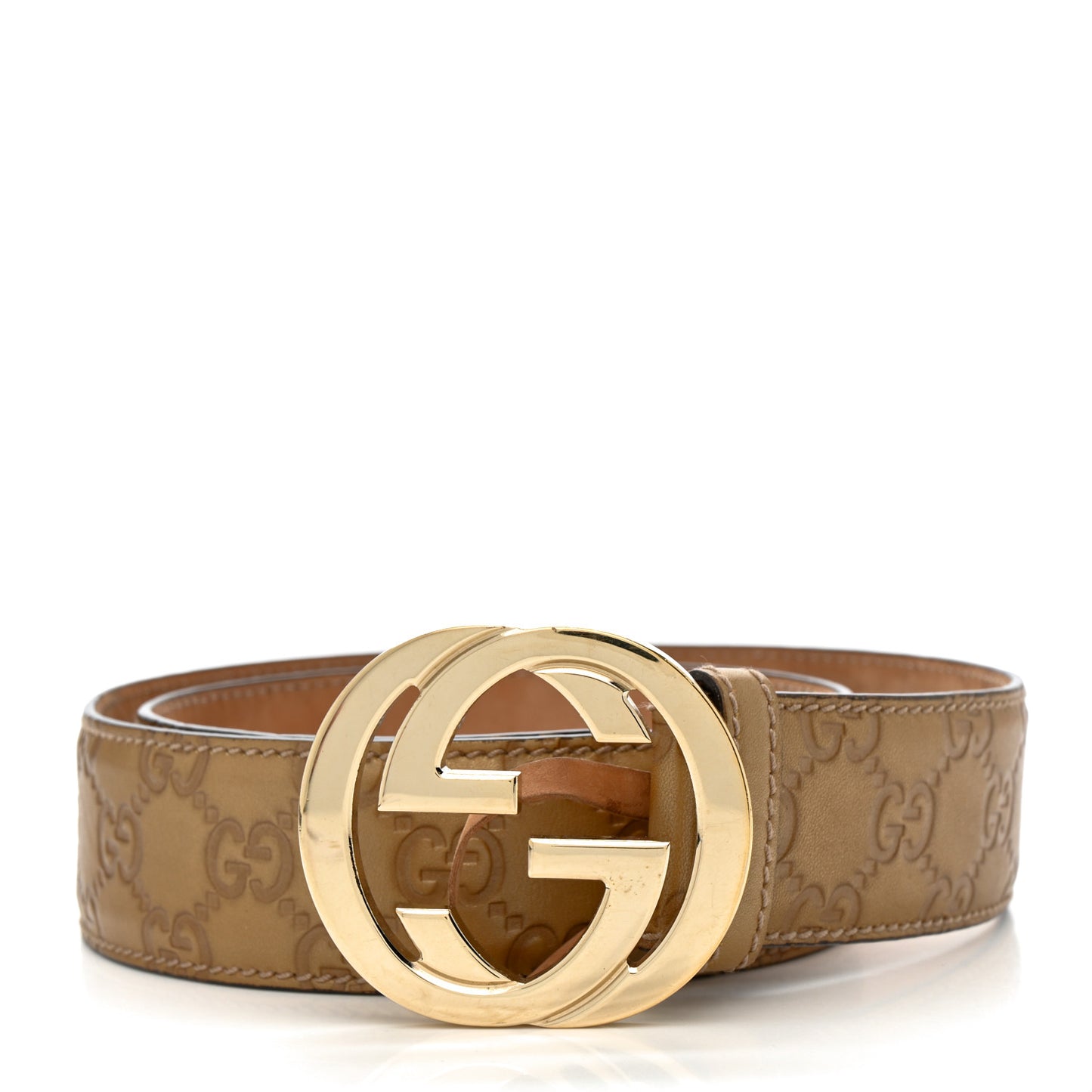 Metallic Guccissima Signature Interlocking G 40mm Belt 80 32 Cognac Brown