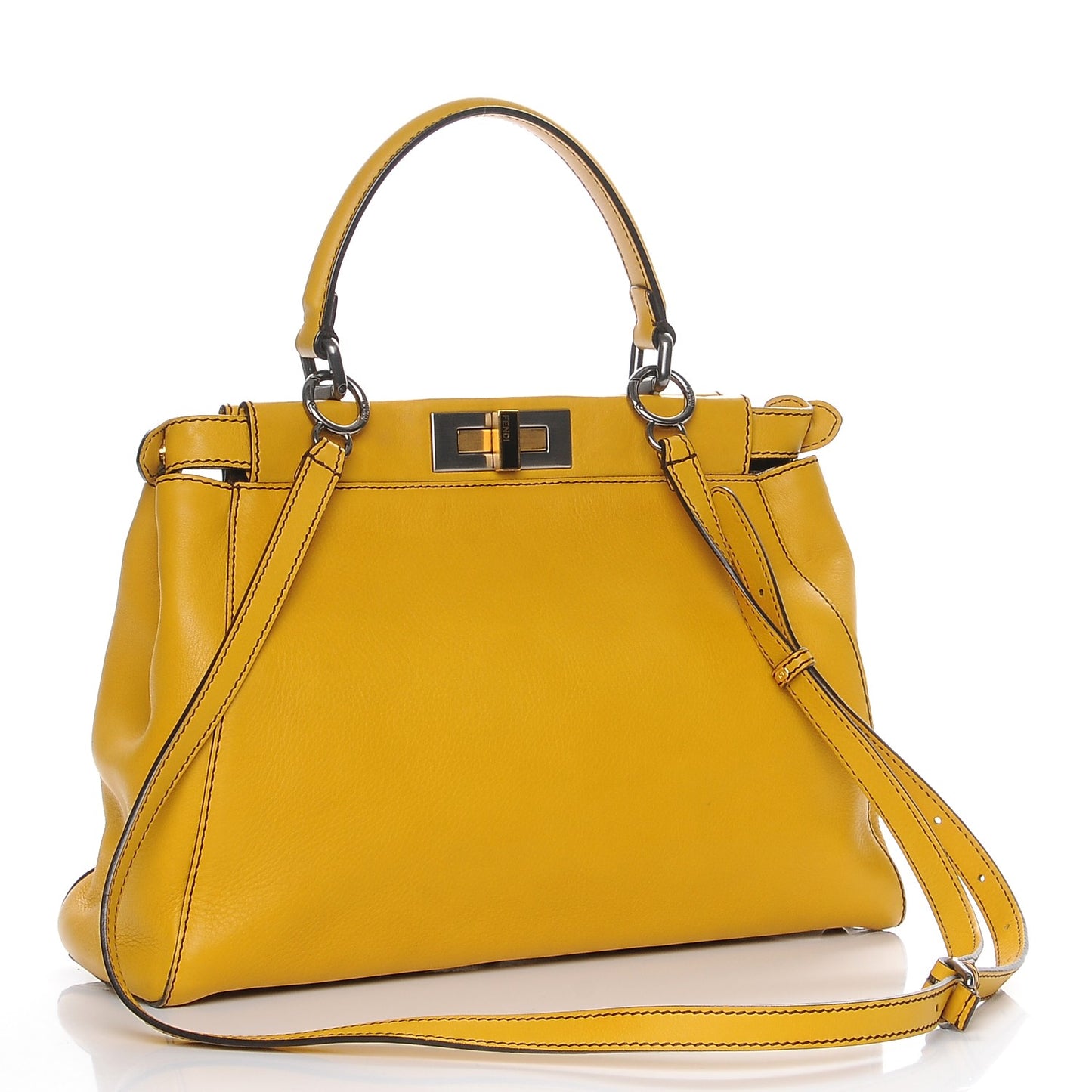 Vitello Zucca Large Peekaboo Iconic Satchel Yellow Tobacco