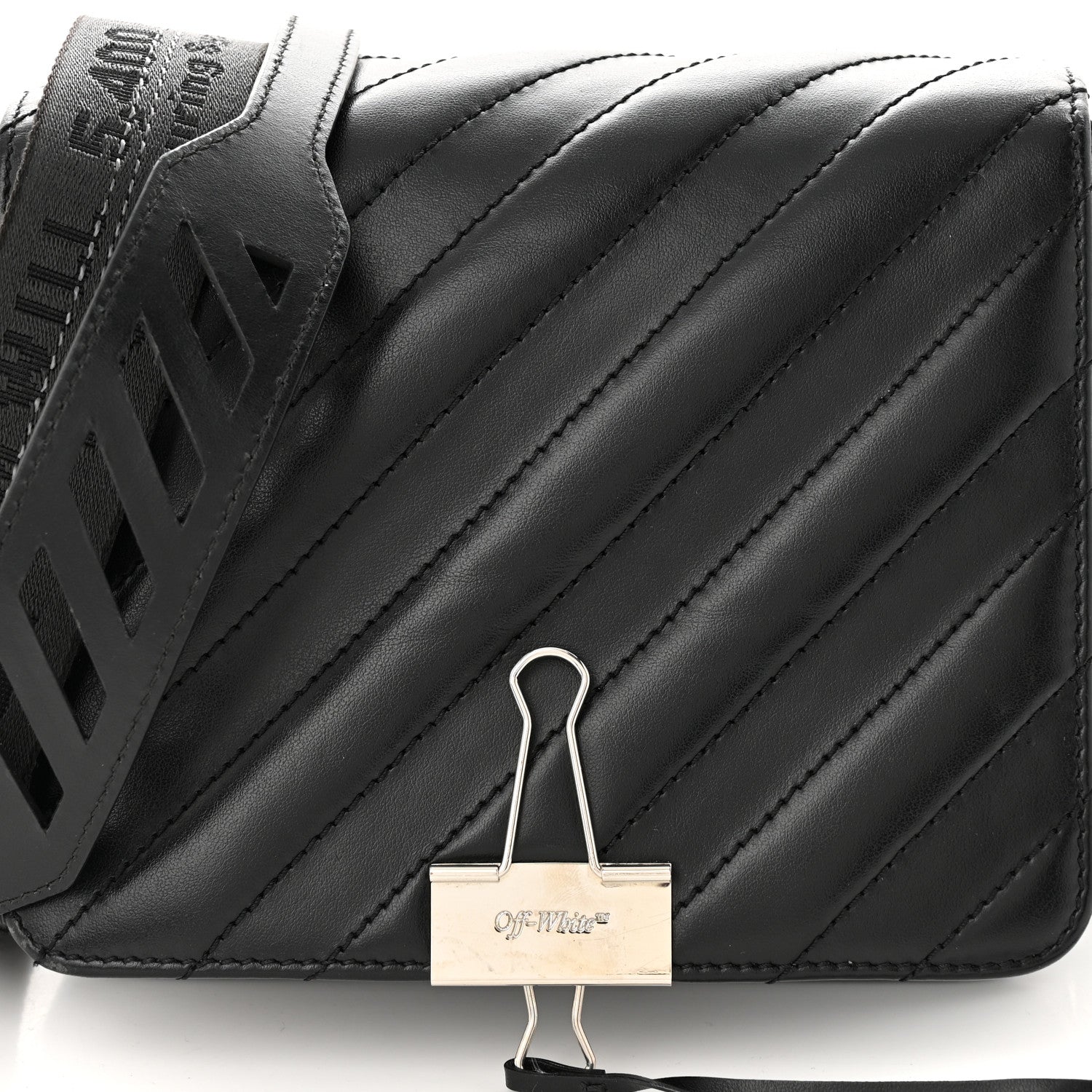 Off-White Calfskin Padded Diag Binder Flap Bag Black 7 of 11