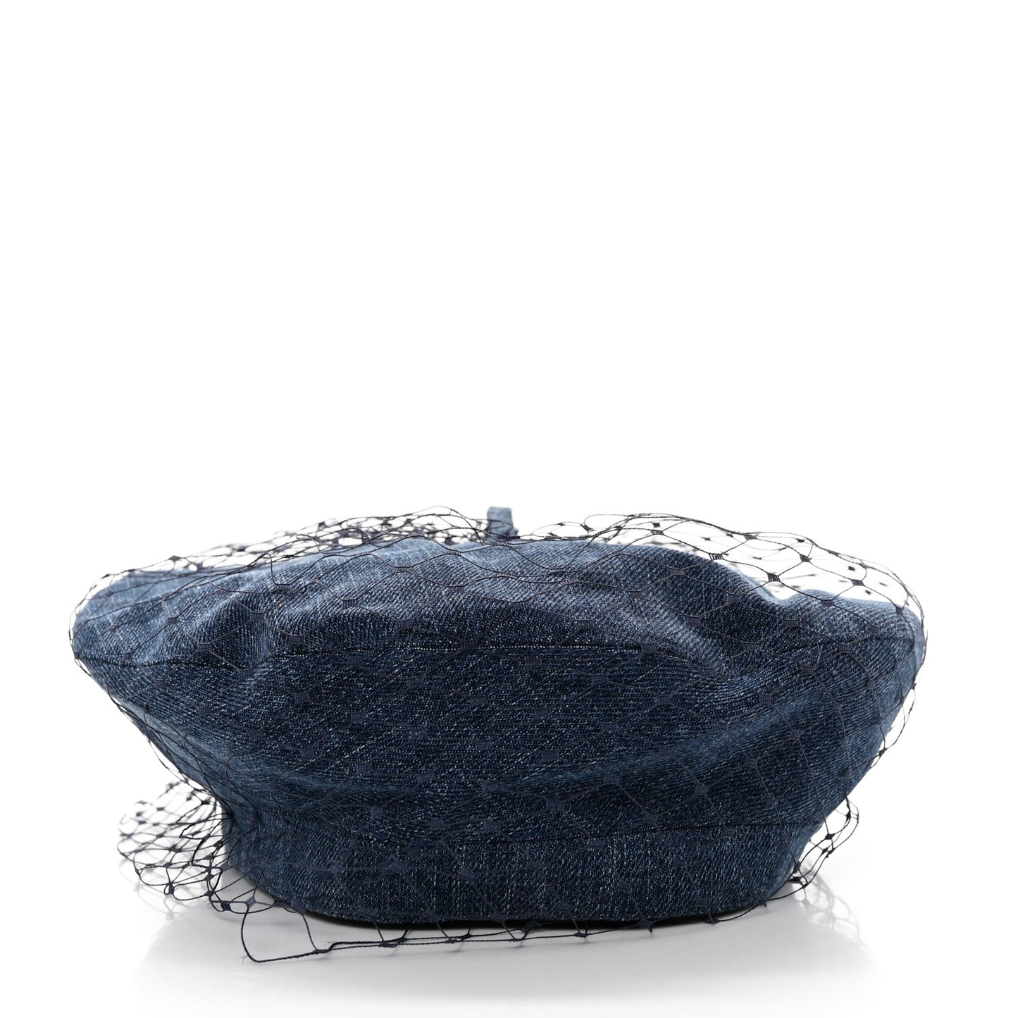 Cotton Denim Arty Beret Cap With Veil 58 Blue
