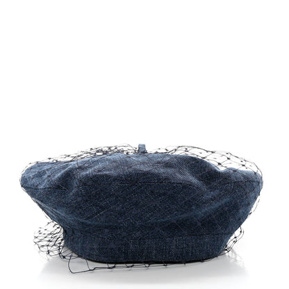 Christian Dior Cotton Denim Arty Beret Cap With Veil 58 Blue 4 of 11
