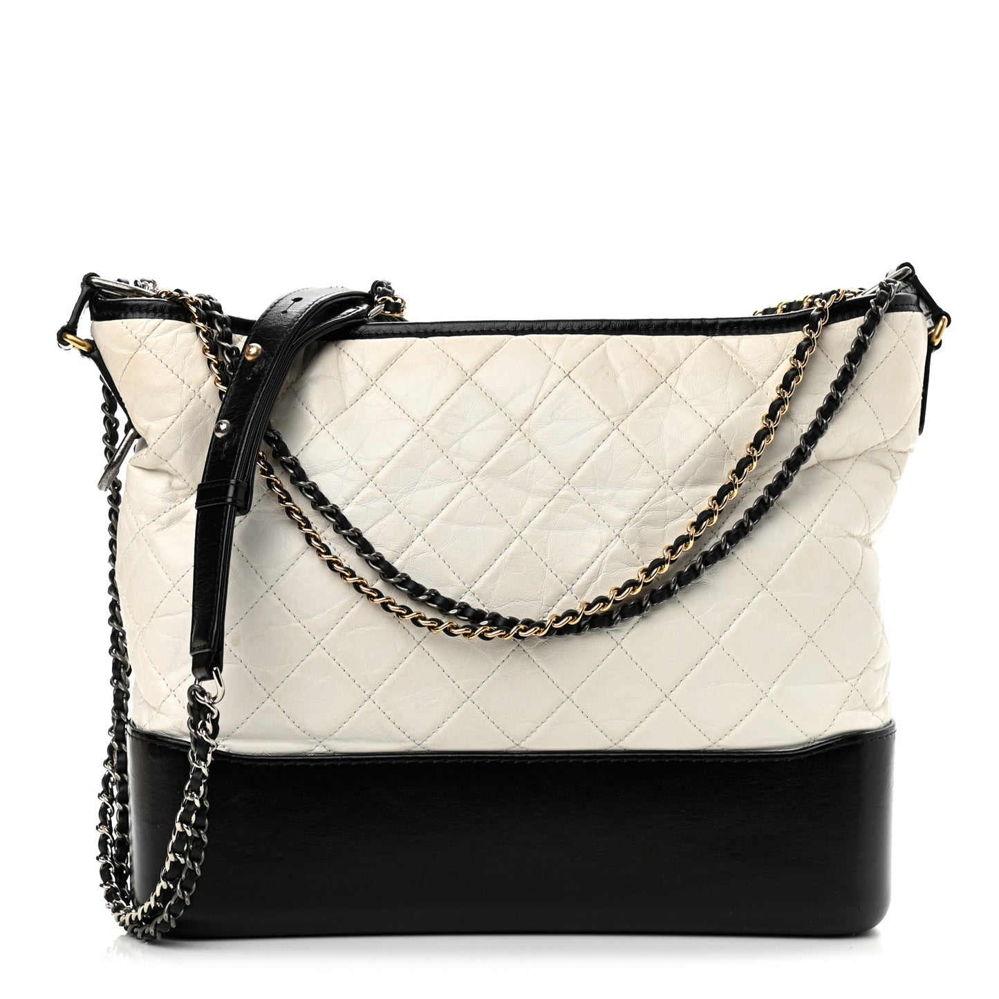 Aged Calfskin Quilted Large Gabrielle Hobo White Black
