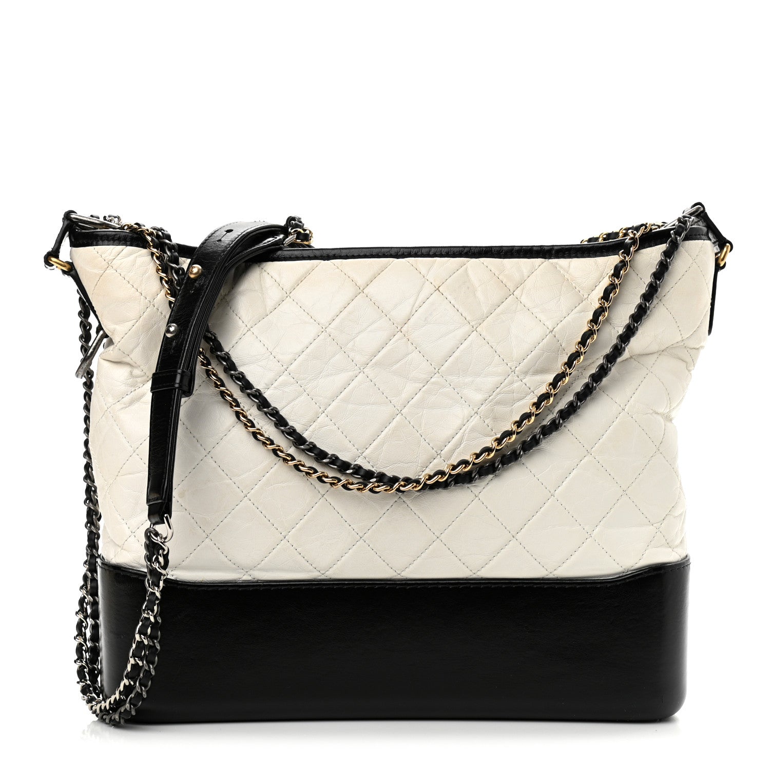 Chanel Aged Calfskin Quilted Large Gabrielle Hobo White Black 1 of 10