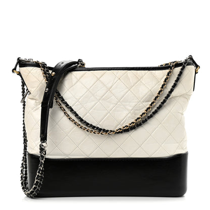 Chanel Aged Calfskin Quilted Large Gabrielle Hobo White Black 1 of 10