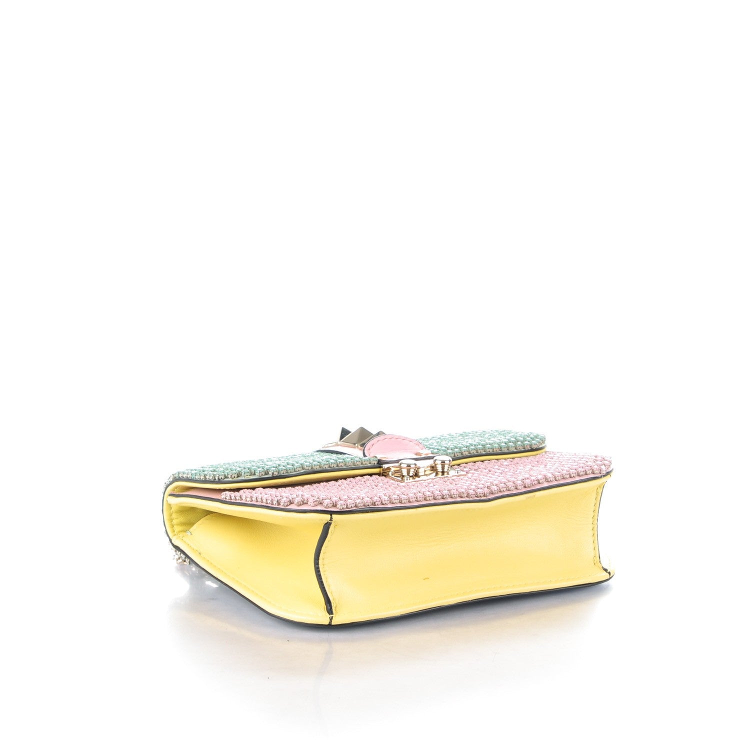 Valentino Garavani Vitello Crystal Embellished Watercolor Small Glam Lock Rockstud Flap Rose Green Yellow Sky 5 of 10