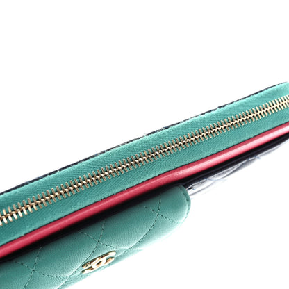 Chanel Goatskin Quilted Tri-Color In & Out Zip Around Wallet Navy Turquoise Pink 12 of 15