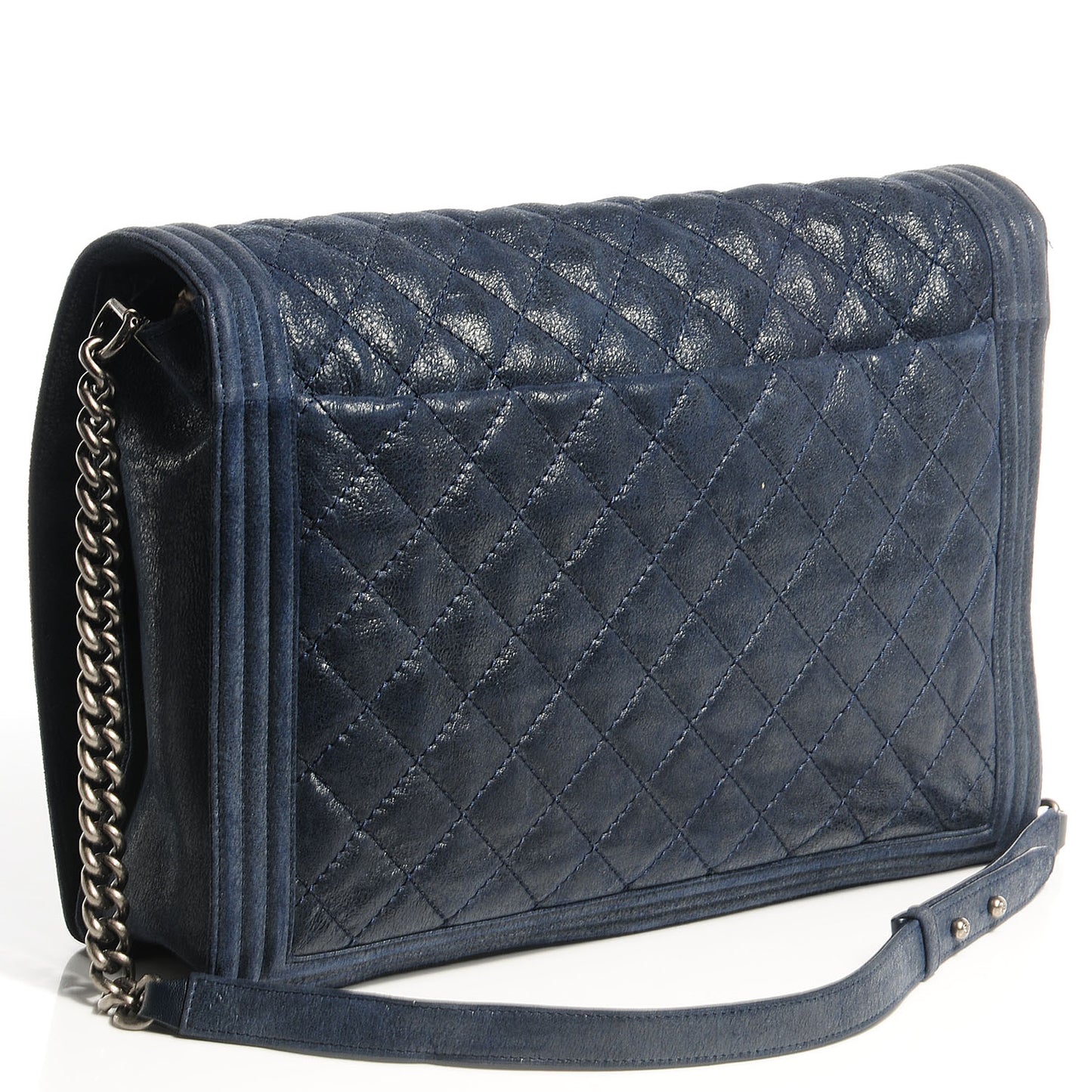 Goatskin Quilted Large Gentle Boy Flap Navy