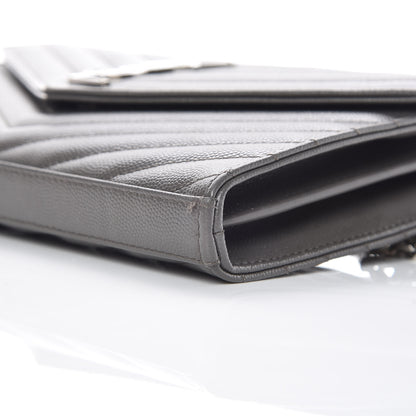 Saint Laurent Grain De Poudre Matelasse Chevron Monogram Chain Wallet Earth 8 of 9