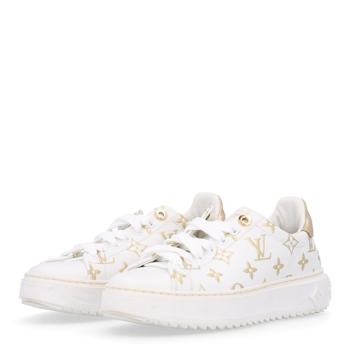 Louis Vuitton Calfskin Monogram Debossed Time Out Sneakers 37 Gold 4 of 10