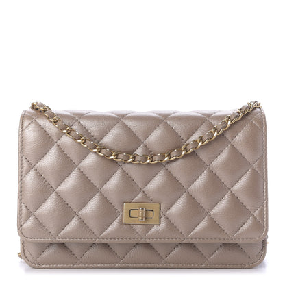 Chanel Metallic Aged Calfskin Reissue Wallet On Chain WOC Gold 1 of 11