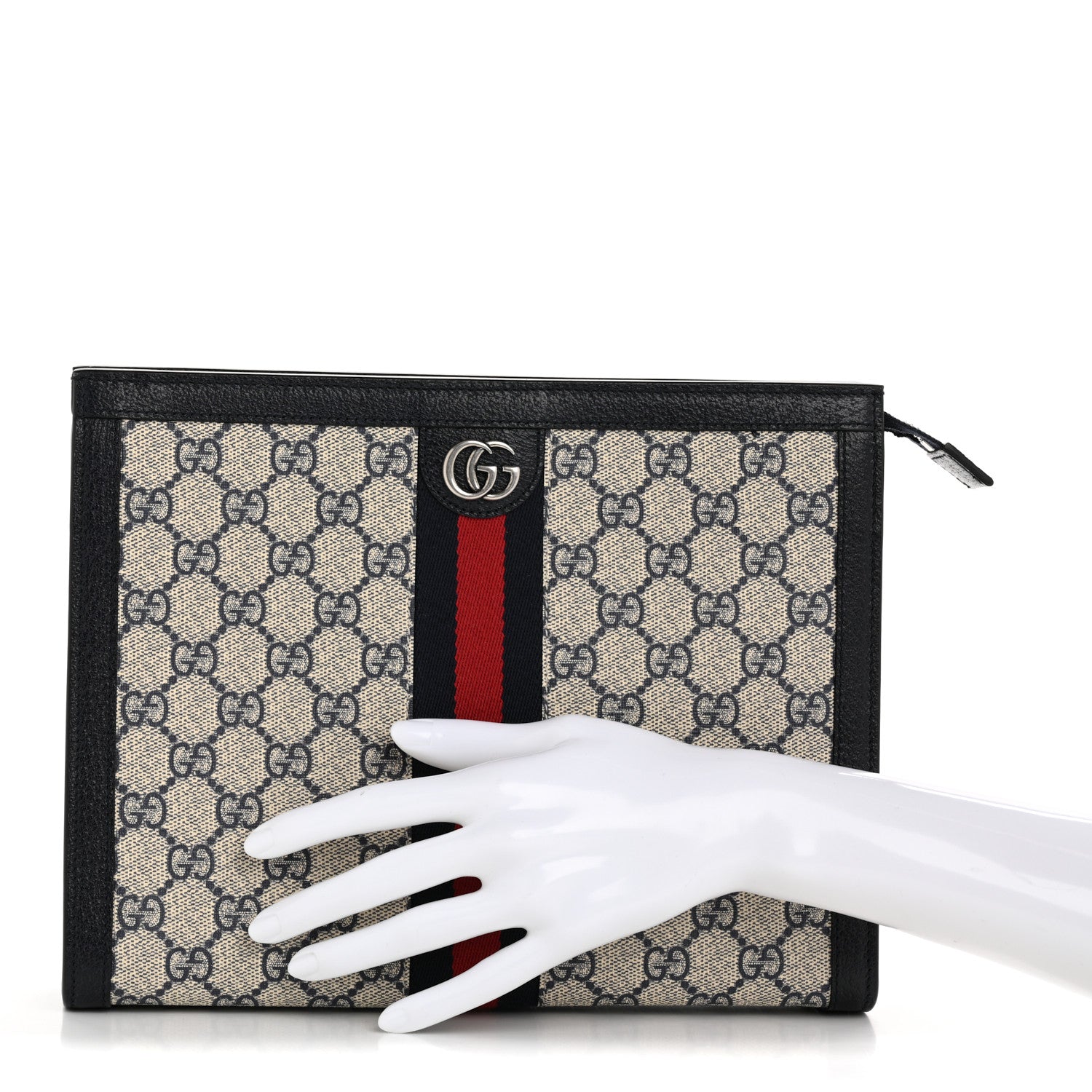Gucci GG Supreme Monogram Web Ophidia Pouch Beige Blue 2 of 8