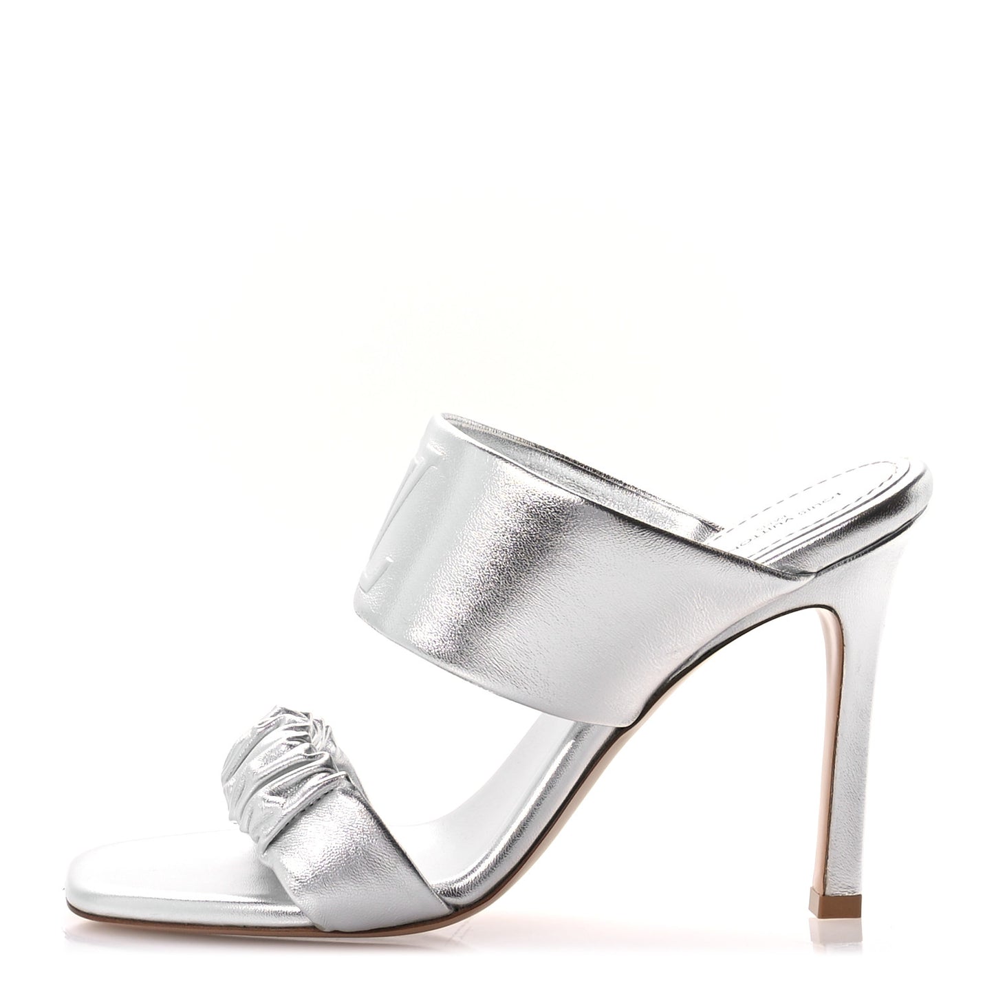 Metallic Lambskin Drapy Heel Mules 39.5 Silver