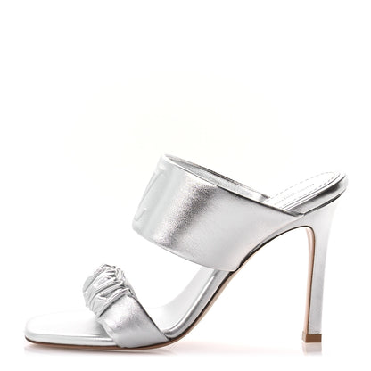 Louis Vuitton Metallic Lambskin Drapy Heel Mules 39.5 Silver 1 of 8
