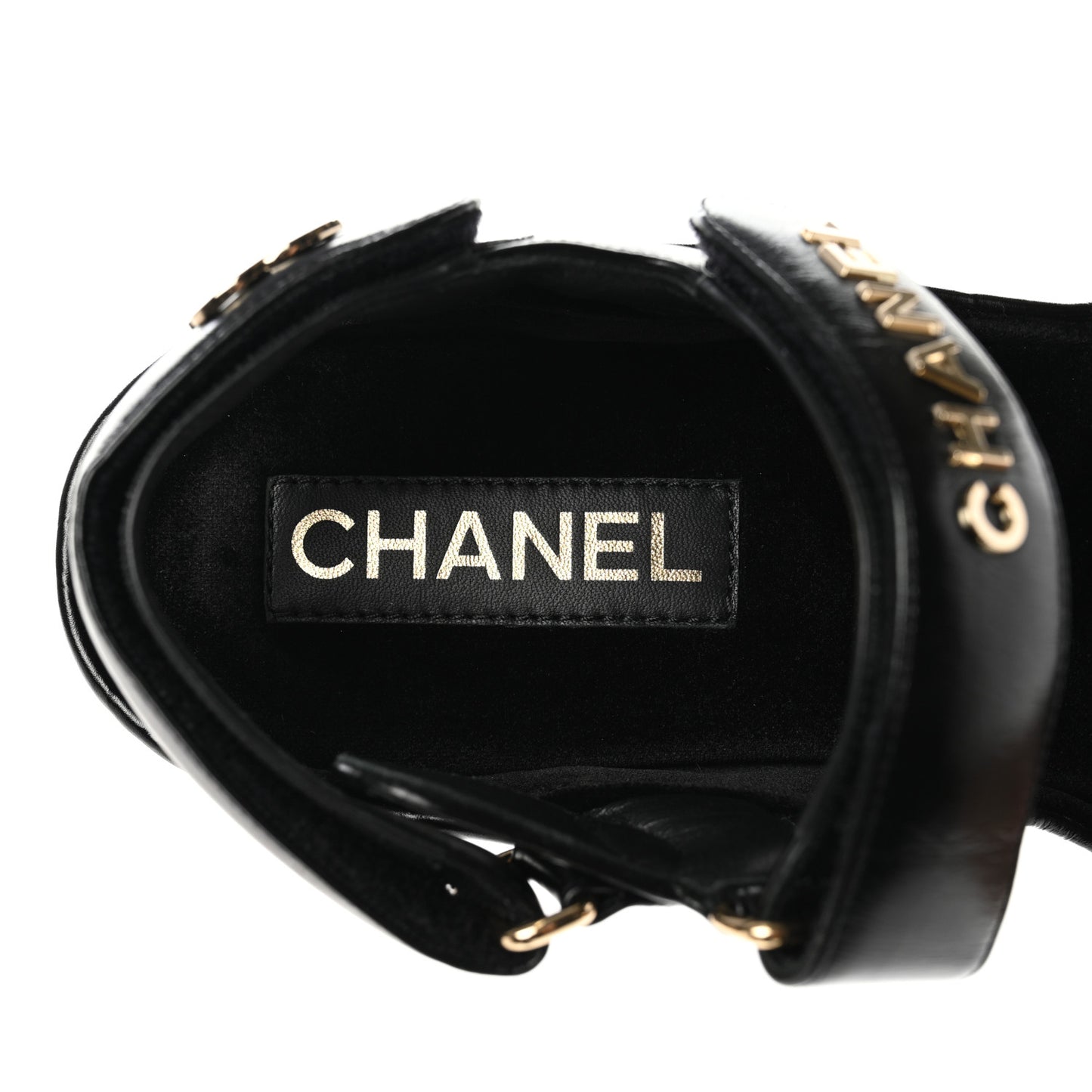 Shiny Calfskin Logo Platform Sandals 38 Black