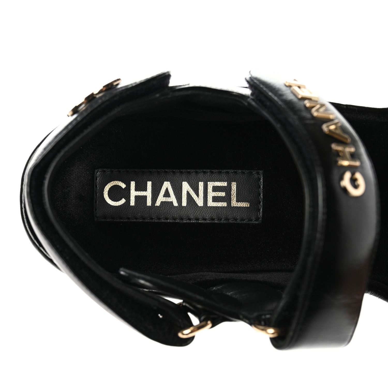 Chanel Shiny Calfskin Logo Platform Sandals 38 Black 7 of 12
