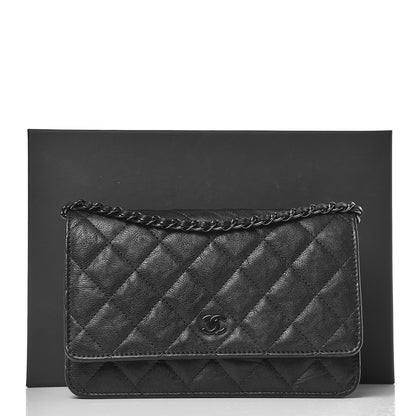 Chanel Crumpled Calfskin Quilted Wallet On Chain WOC So Black 9 of 9