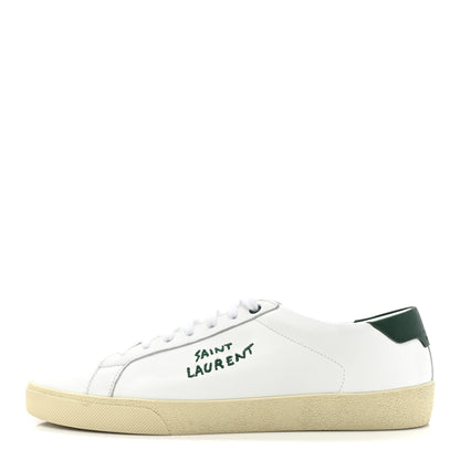 Saint Laurent Calfskin Embroidered Mens Court Classic Sneakers 44 White Dark Basil 1 of 10
